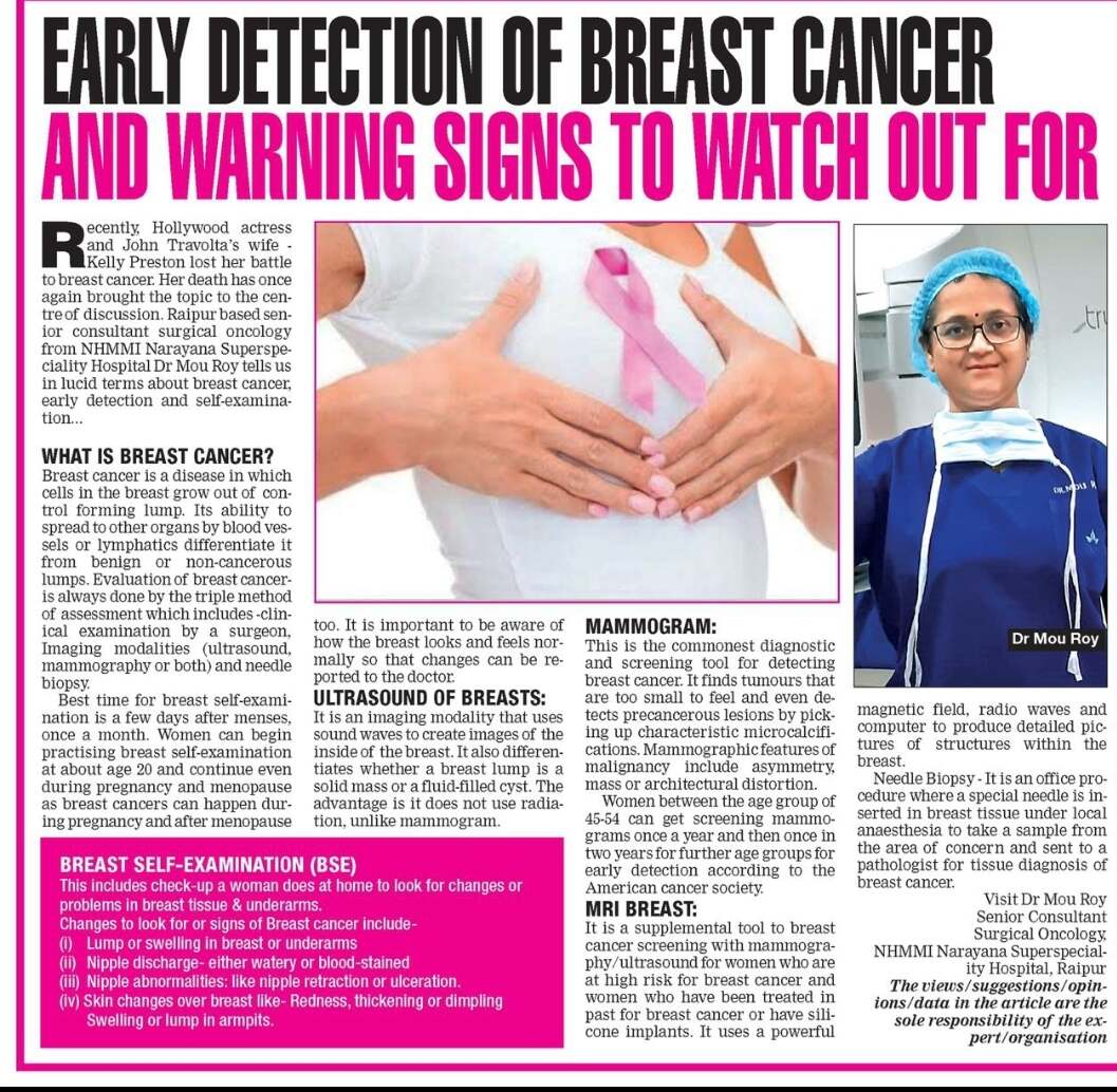 Dr. Mou Roy featured in a public awareness campaign on 'Early Detection of Breast Cancer,' highlighting timely screenings and self-examination